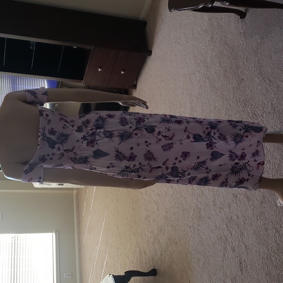 Shosho L off shoulder smocked upper peekaboo dual deep slits tropical maxi - Picture 5 of 9